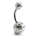 Piercing do pupíku 1.6 x 8mm - čiré kamínky